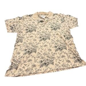 EP Pro Womens Tan Toile Print Polo Shirt Short Sleeve Cotton Pique Large L